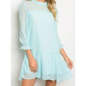 Women's American Clothing Light Blue Textured Dot Shift Dress Size S